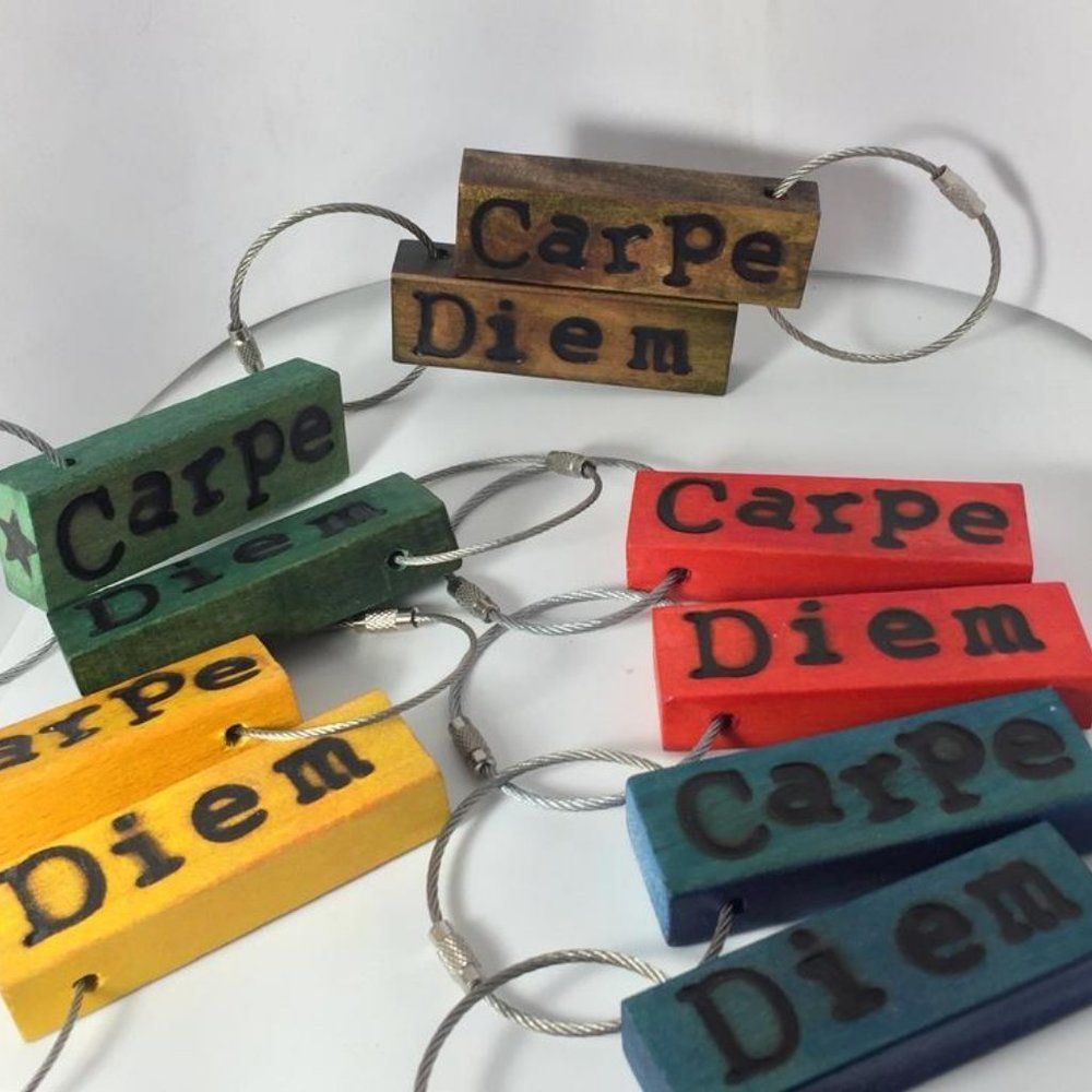 Carpe Diem jenga Keychain - Handmade, Woodburned